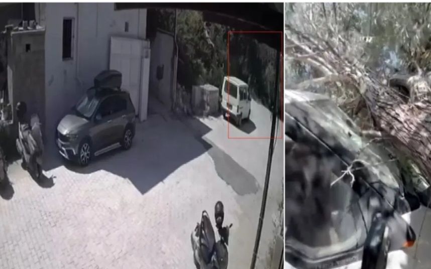 Evin avlusundaki ağaç kamyonetin üzerine devrildi